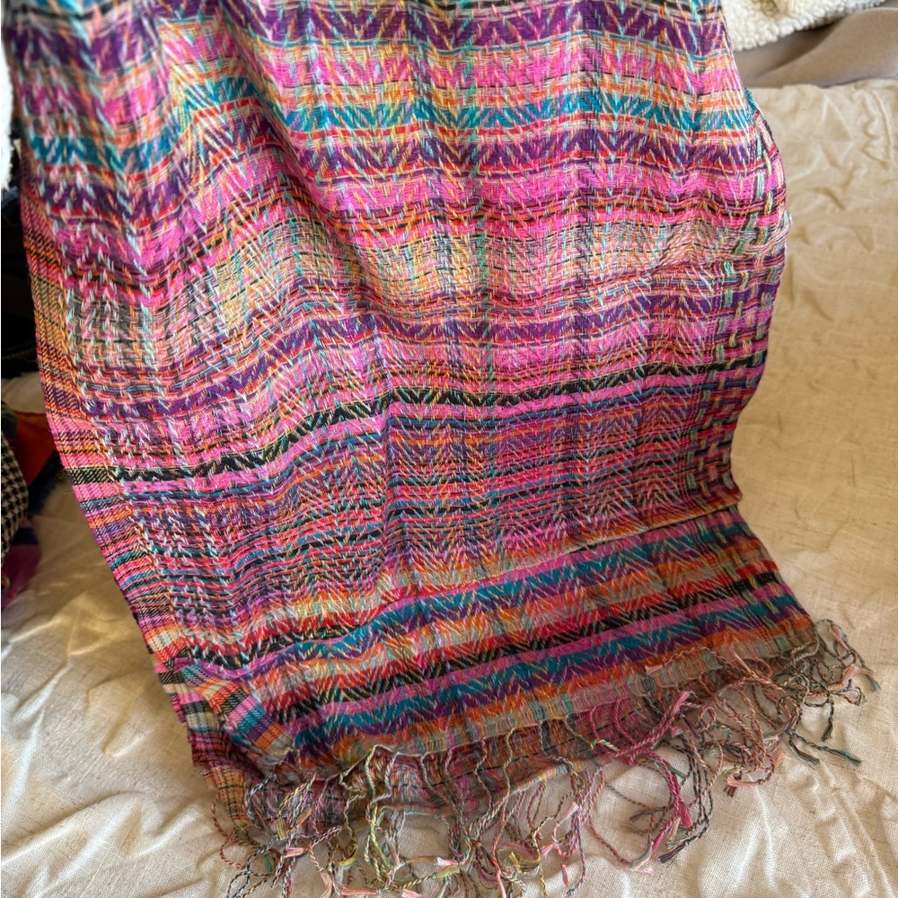 Colorful Woven Scarf with Fringe